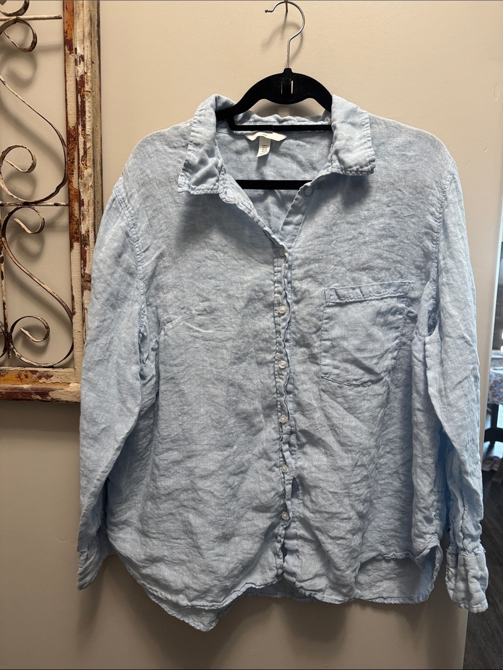 H&M Pale Blue Linen Casual Button-Down Shirt